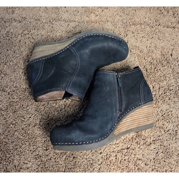 Dansko susan wedge bootie ankle heeled comfort shoe black nubuck leather 37 - Picture 7 of 9